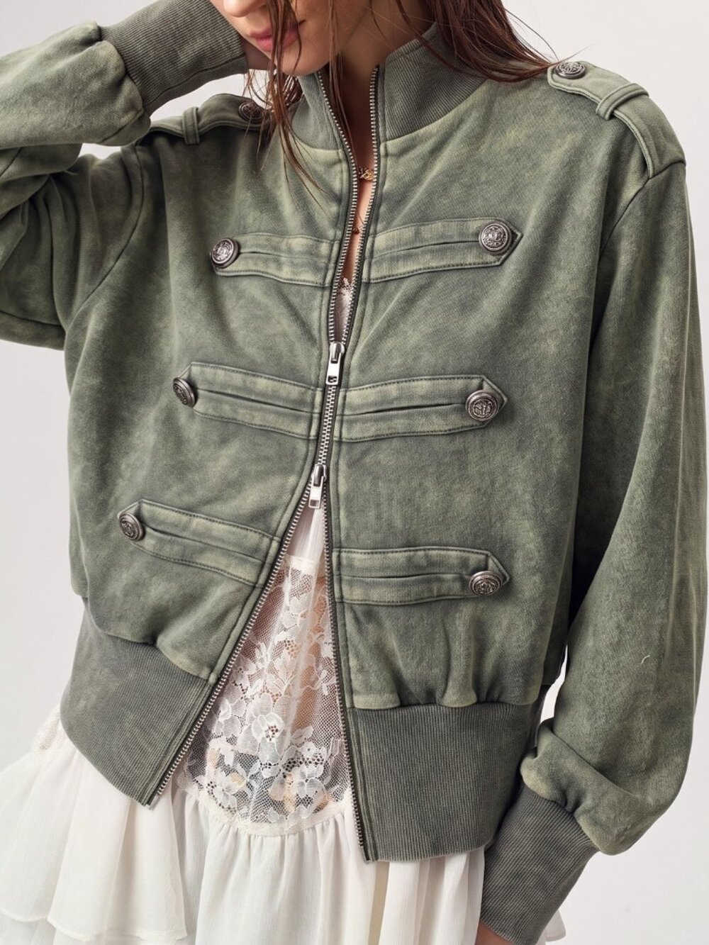 Army Green Casual Women's Knit Long Sleeve Jacket